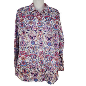 Talbots Shirt Womens Size Medium Button Front Magical Floral Cotton Lightweight